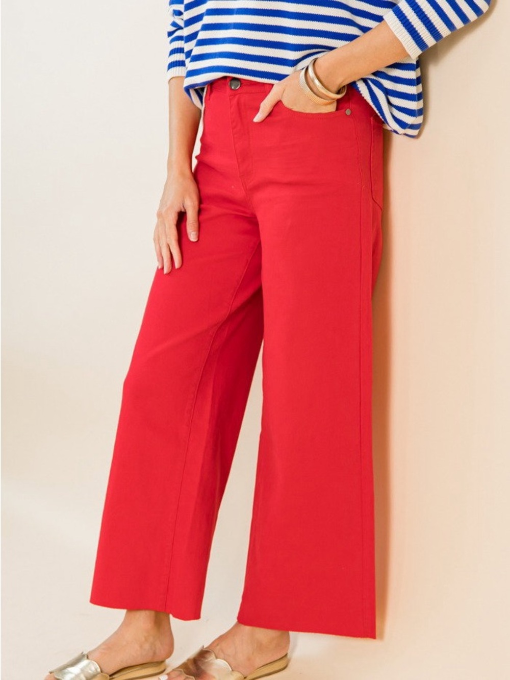 Wide Leg High-Rise Women’s Jeans - Red